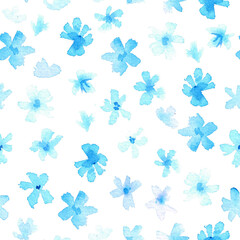 Pattern of flowers and grasses painted with watercolors on white background. Green leaves and flowers on a white background.