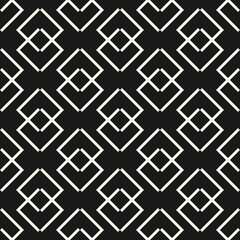 Vector abstract geometric pattern with linear shapes, rhombuses, diamonds. Stylish minimal black and white geo texture. Modern monochrome background. Dark repeat design for decoration, fabric, print