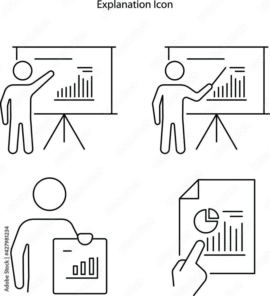 Poster explanation icon set, linear isolated illustration, thin line vector, web design sign, outline conce