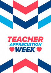 Fototapeta na wymiar Teacher Appreciation Week in United States. Celebrated annual in May. In honour of teachers who hard work and teach our children. School and education. Student learning concept. Vector illustration