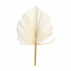 Golden palm leaf illustration in line style, outline.