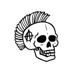 Punk rock collection. Human skull with mohawk symbol on a white background.
