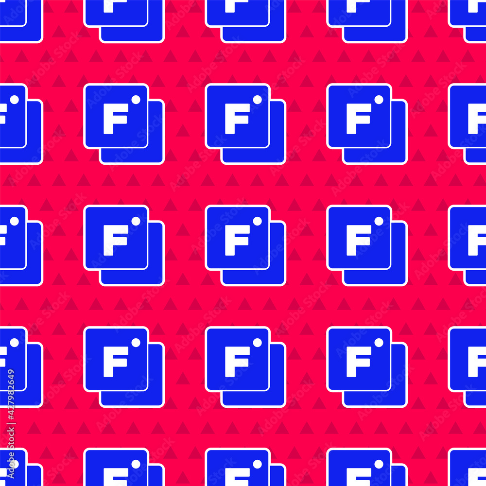 Poster blue fahrenheit icon isolated seamless pattern on red background. vector