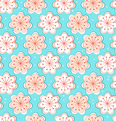 Seamless floral pattern of flowers with petals and stamens. Vector illustration for wallpaper, textile, background in pink pastel colors.