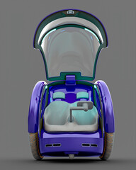 cyber electric car with an open door in gray background