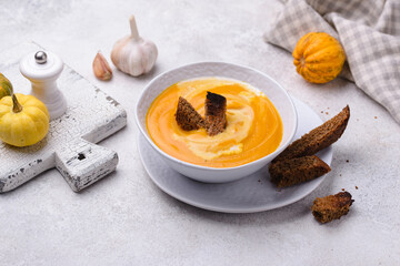 Traditional autumn pumpkin cream soup