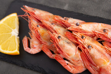 Top view of shrimps on black slate