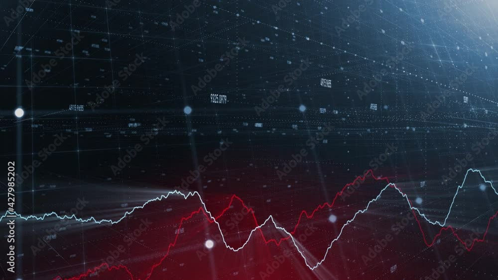 Poster shining technology business network graphs and lines with numbers, copy space animation background.