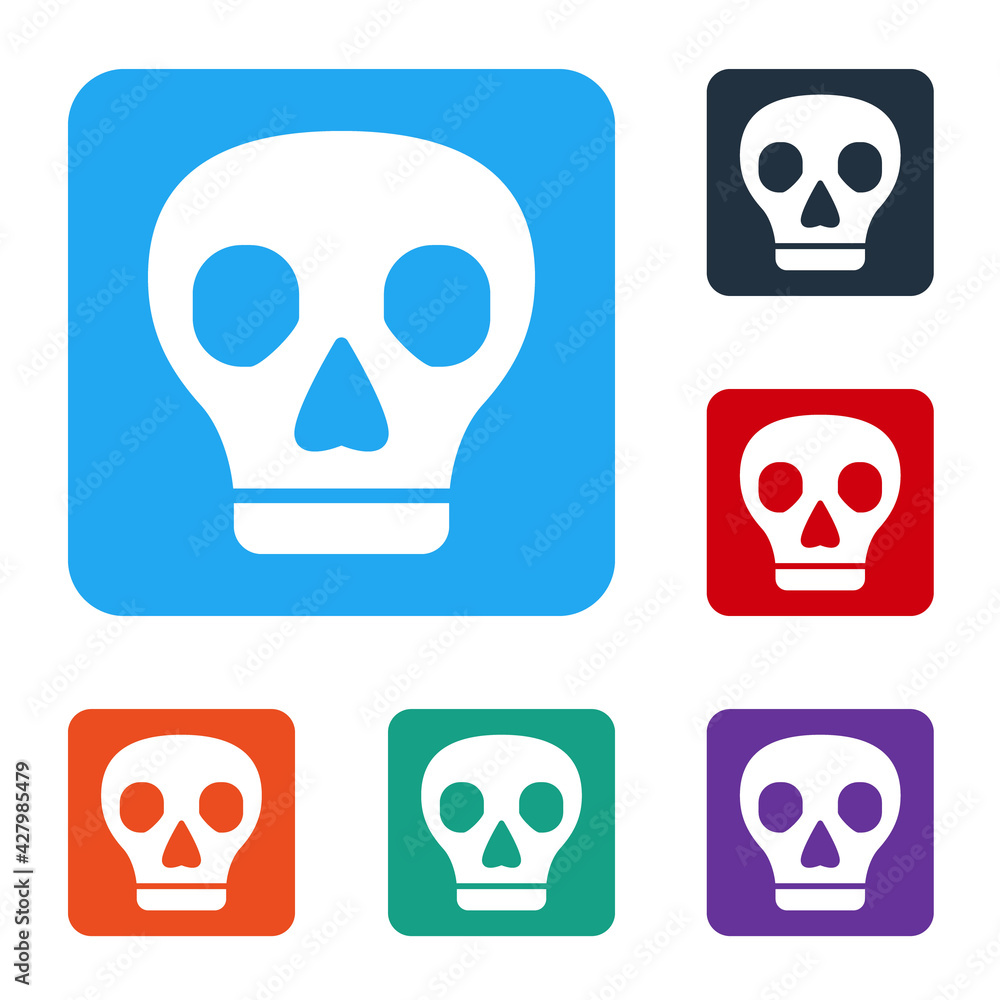 Poster white skull icon isolated on white background. set icons in color square buttons. vector