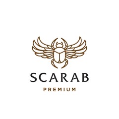 egytian Scarab beetle with wings Vector illustration logo, personifying the god Khepri. Symbol of the ancient Egyptians