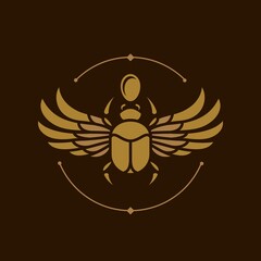 egytian Scarab beetle with wings Vector illustration logo, personifying the god Khepri. Symbol of the ancient Egyptians - obrazy, fototapety, plakaty