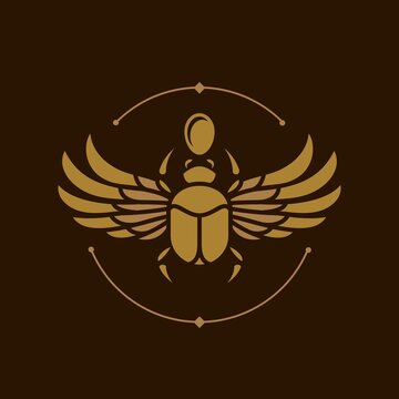 egytian Scarab beetle with wings Vector illustration logo, personifying the god Khepri. Symbol of the ancient Egyptians