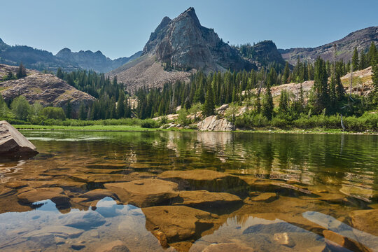 Beautiful scenery of the Lake Blanche surrounded by Wasatch Mountains near Salt Lake City, Utah, USA