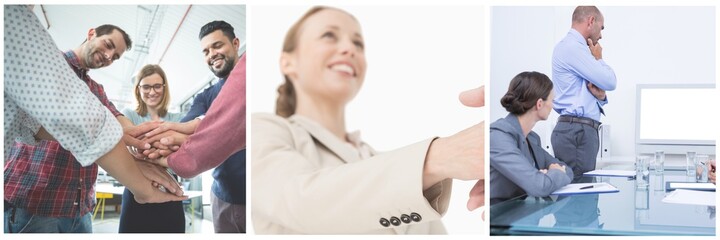 Front view of diverse business people working together