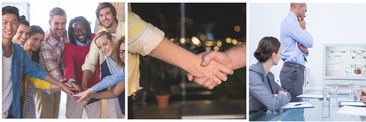 Front view of diverse business people working together