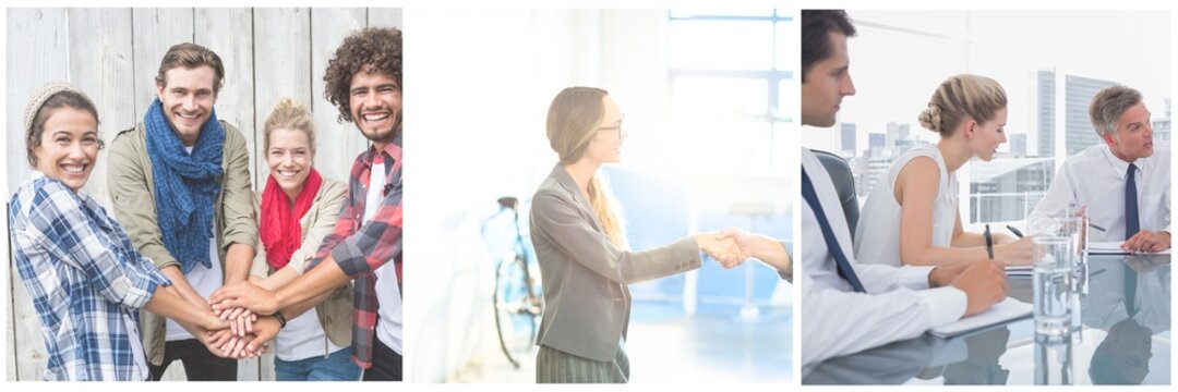 Front view of diverse business people working together