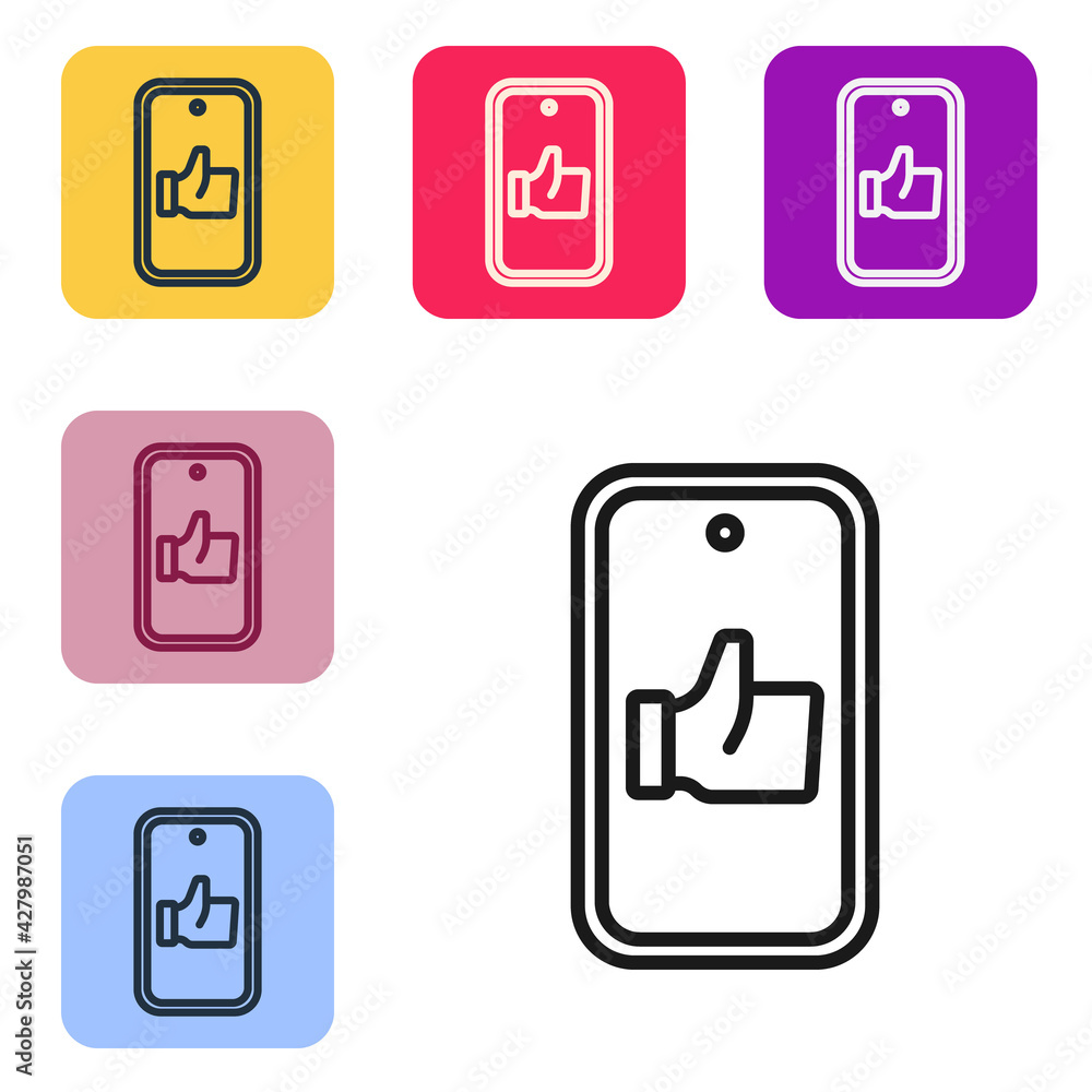 Poster black line hand like icon isolated on white background. set icons in color square buttons. vector