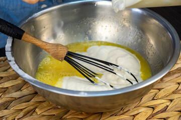 Fototapeta na wymiar cooking with eggs in bowl