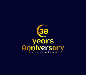 38 Year Anniversary, Festival on a holiday occasion, Gold Colors Design, Banners, Posters, Card Material, for