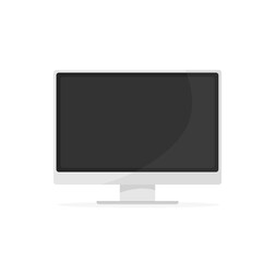 Modern flat icon with computer on white background for concept design. Open display. Realistic vector illustration.