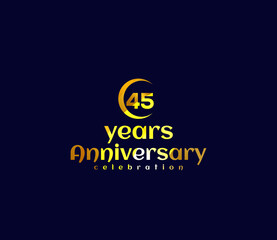 45 Year Anniversary, Festival on a holiday occasion, Gold Colors Design, Banners, Posters, Card Material, for