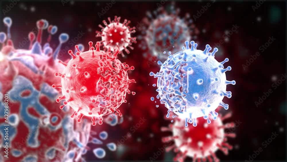 Poster 3d animation of viruses that move in space. two viruses connect like puzzles. 3d animation for infor