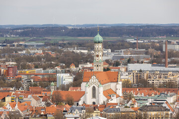Fototapeta na wymiar Bird eye view of old German city Augsburg in Bavaria
