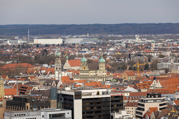 Naklejka na ściany i meble Bird eye view of old German city Augsburg in Bavaria