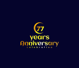 77 Year Anniversary, Festival on a holiday occasion, Gold Colors Design, Banners, Posters, Card Material, for
