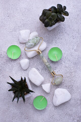 Green jade facial roller for skincare