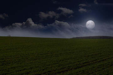 Full moon over the field - 427990404