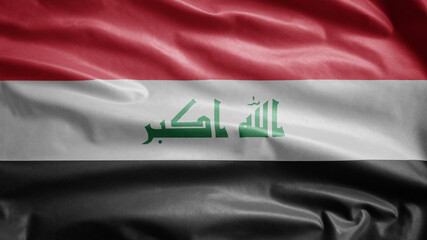Naklejka premium Iraqi flag waving in the wind. Iraq banner blowing soft silk.