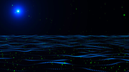 Abstract futuristic wave background. Digital technology. Big data vizualization. Analytical presentation. 3D rendering. 