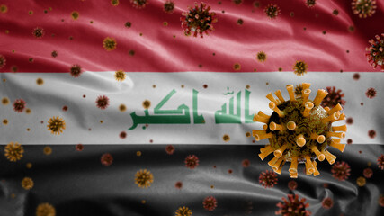 3D, Iraqi flag waving with Coronavirus outbreak. Iraq Covid 19