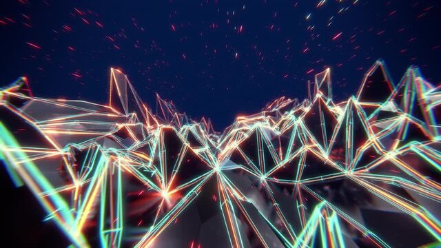 Flying over an abstract neon surface. Seamless loop in 4k resolution, ProRes 4444 codec, 30 FPS.