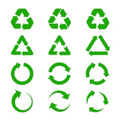 Obraz premium set recycling signs with arrows green isolated on white background. vector illustration.