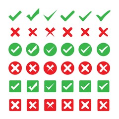 check marks icons. accept and reject. right and wrong. isolated on white background. vector illustration.