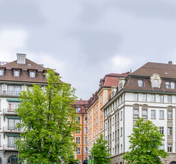 Fototapeta premium View of historic Zurich city center on a summer day, Canton of Zurich, Switzerland.