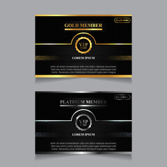 Vector VIP golden and platinum card. Black geometric pattern background with premium design. Luxury and elegant graphic template layout for vip member. - obrazy, fototapety, plakaty