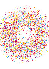 Orange Birthday Circle Background. Christmas Dot Decoration. Purple Star Surprise Illustration. Colorful Confetti Background.