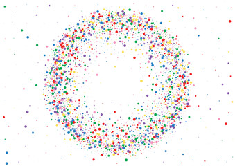 Red Dot Falling Illustration. Confetti Spread Texture. Blue Summer Round. Yellow Birthday Circle Background.