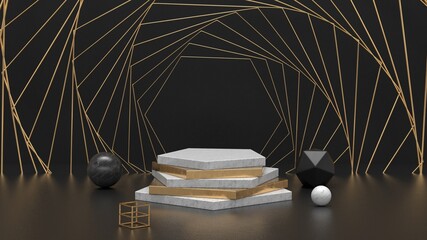 Modern 3d background. White marble product stand. 3d illustration