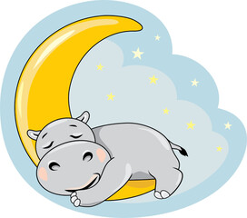 Cute sleeping hippo on the moon