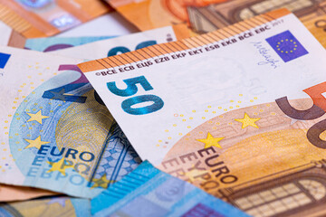 background from euro banknotes, Euro banknote as part of the economic and trading system, Close-up