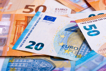 background from euro banknotes, Euro banknote as part of the economic and trading system, Close-up
