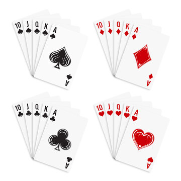 Poker and Casino Playing Cards. Royal straight flush playing cards set isolated on white background.