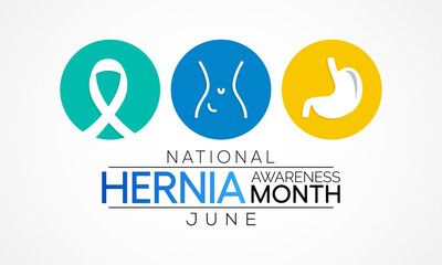 Fototapeta na wymiar National Hernia awareness month (CDH) is observed every year in June. it occurs when an organ or fatty tissue squeezes through a weak spot in a surrounding muscle or connective tissue called fascia.