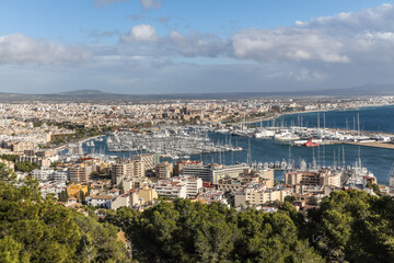 View over Palma de Mallorca and its boat harbour from Castell de Bellver