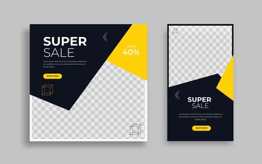 Set of Editable minimal square banner template. yellow blue background color with geometric shapes for social media post and web internet ads. Vector illustration