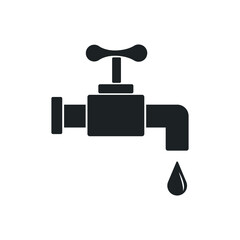 Water tap icon flat logo in black and white on isolated white background